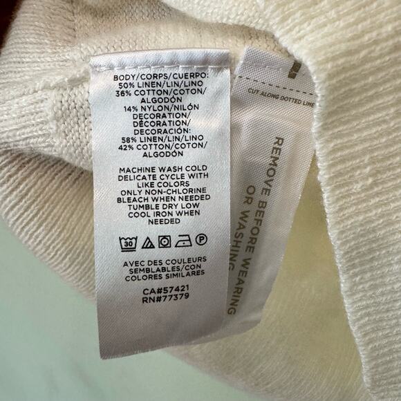 Ann Taylor Top Womens L Ivory Knit Stretch Linen Flounce Ruffle Square Neck NEW - Picture 10 of 10